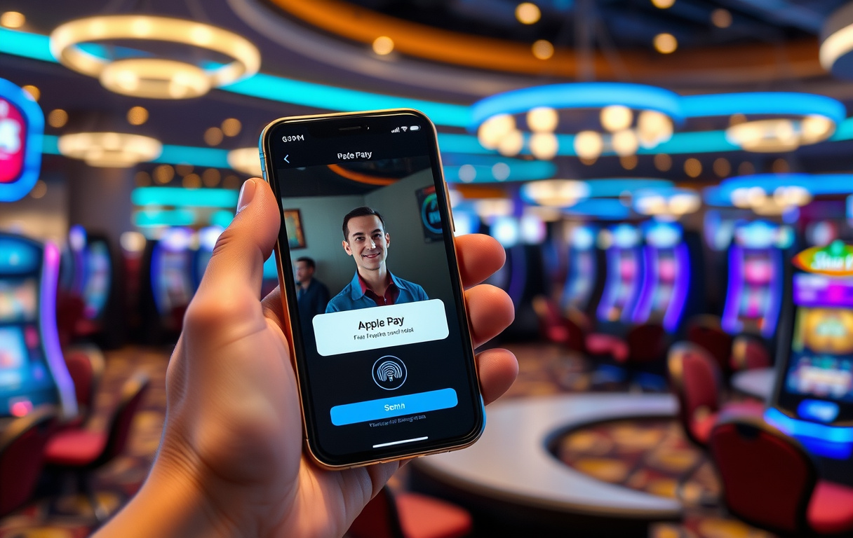 iPhone med Apple Pay for casinoinnbetaling, Face ID autentisering i et moderne casino