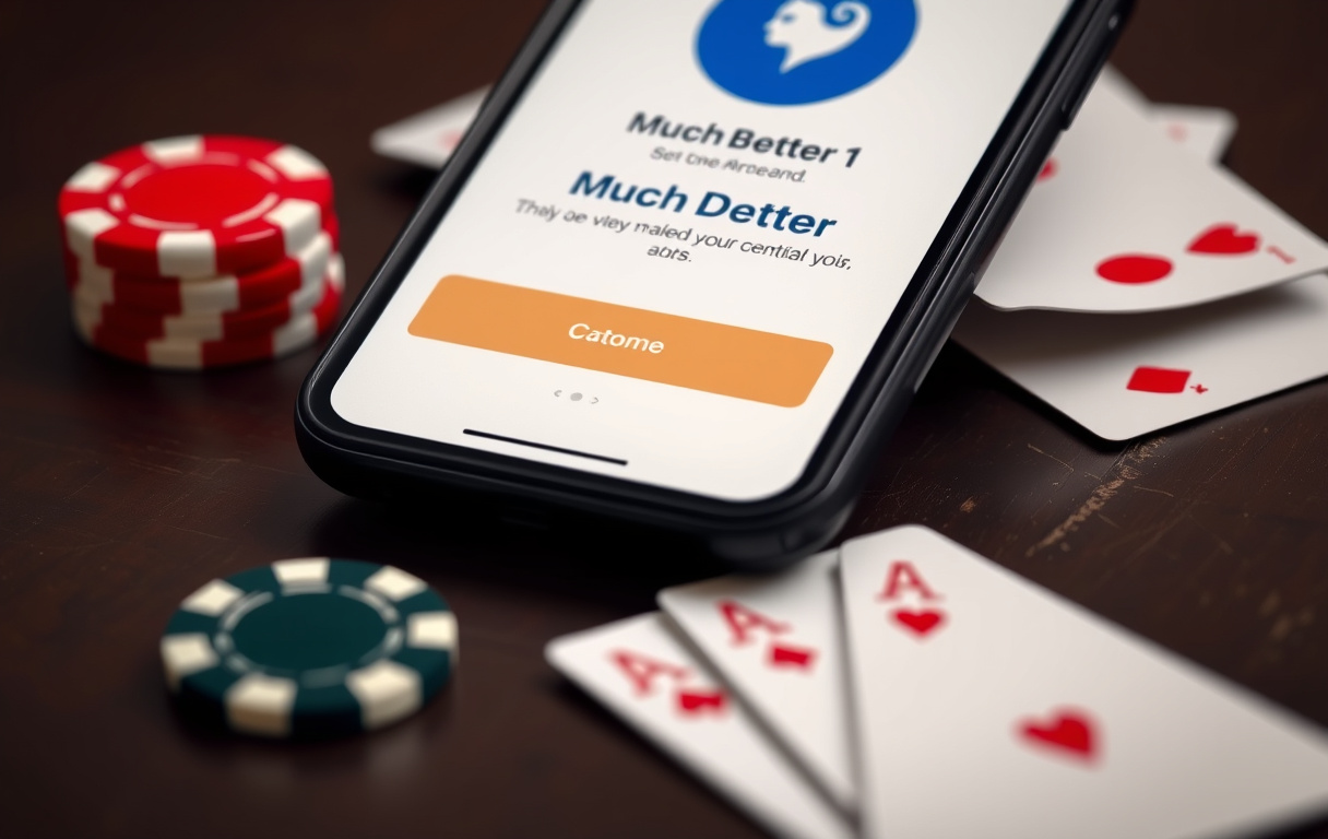 Smarttelefon med MuchBetter-appen og casino-chip på bordet