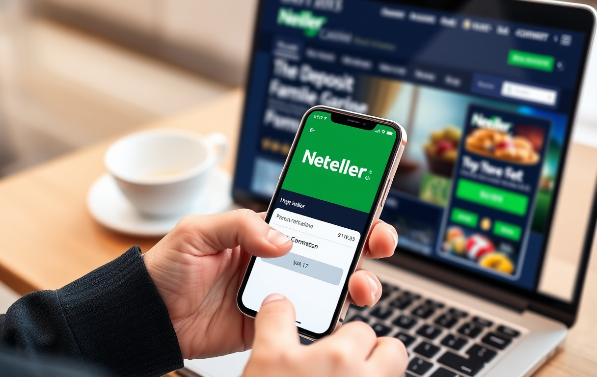 Person som bruker Neteller-appen for å sette inn penger på et nettkasino.