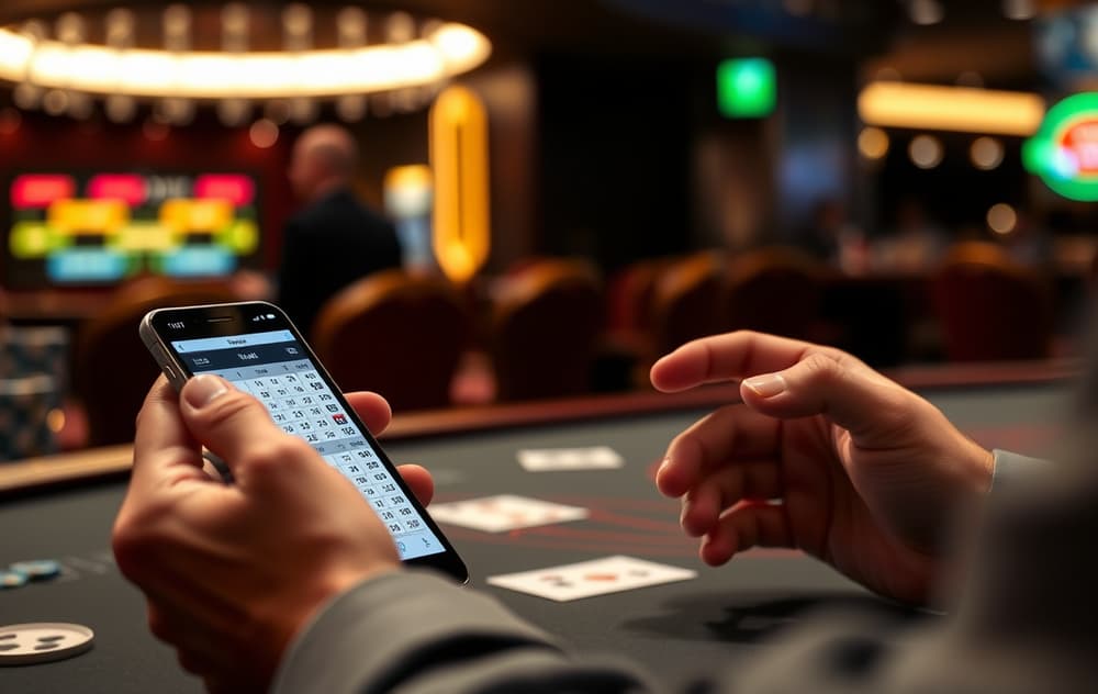 Person som studerer blackjack-strategi på mobil