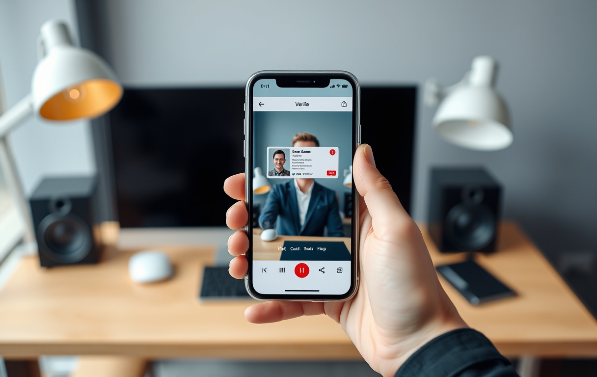 Person som verifiserer identitet på mobilen med ID-kort og bekreftelse på skjermen.