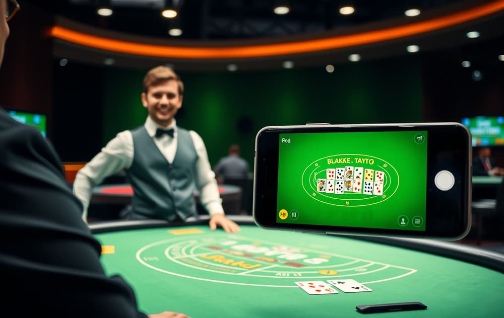 Live casino med dealer og blackjackbord, mobile view